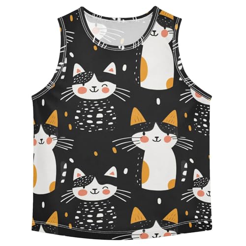 Boys Tank Top Shirts Cartoon Cat Sleeveless T-Shirts Crew Neck for Kids Clothing Children
