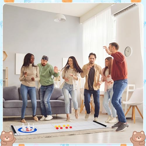 Capoda juegos de curling y bolos de mesa set para baby shower incluye 8 curling, 6 bolos, 1 tapete, 2 tiras magnéticas para decoración interior miniatura 6