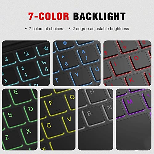 Image of HOM 3 Fold 7-Colour Backlight Detachable Wireless Bluetooth Keyboard with Trackpad /Touchpad Tablet Cover Case for Xiaomi Mi Pad 5 11 inch Inch Tablet - Black (Will Not Fit Xiaomi Pad 6)