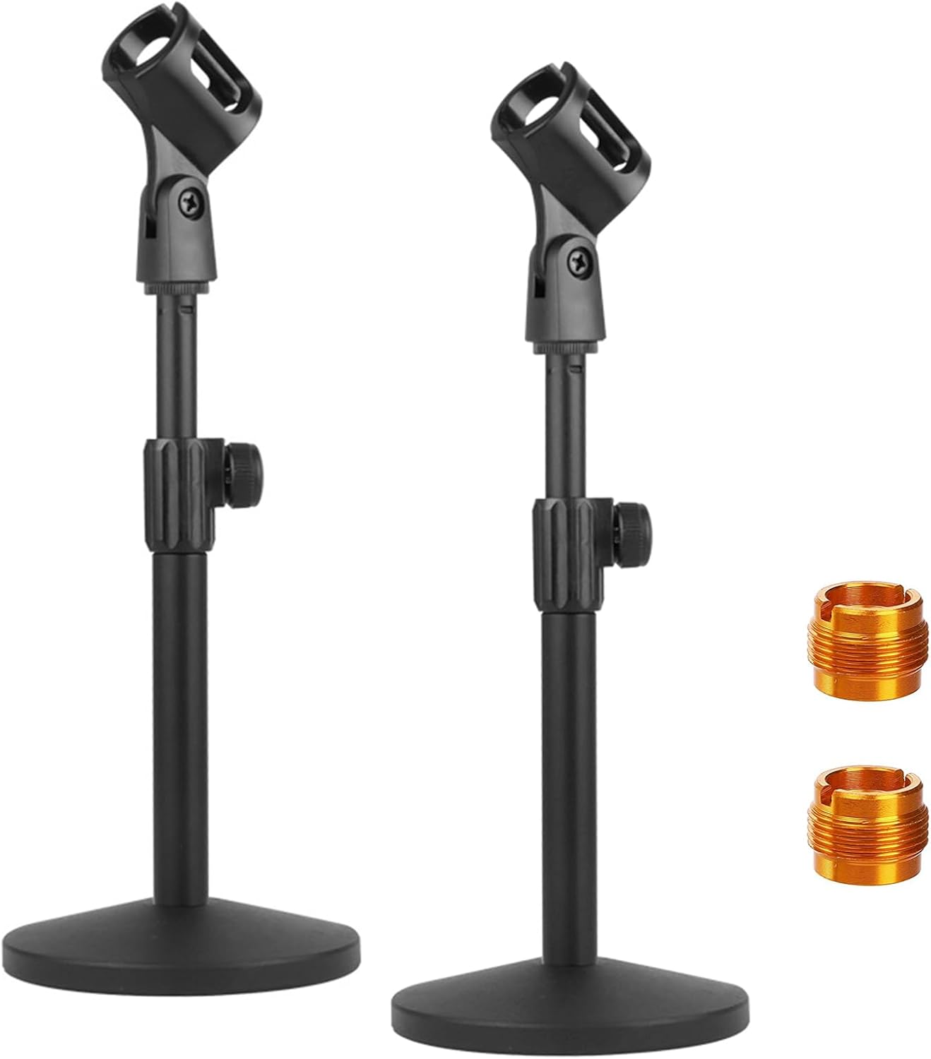 YOUEON 2 Pcs Microphone Stand Desktop, Adjustable Table Mic Stand with Mic Clip and 5/8″ Male to 3/8″ Female Screw Adapter, Heavy Base, Compatible with Most Mics