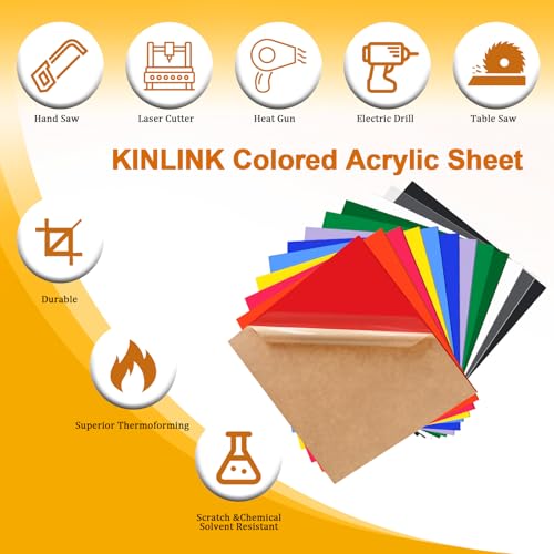 Image of KINLINK 12x12 Plexiglass Sheets 1 /8 inch Thick - 3mm Colored Cast Acrylic Sheet,Plastic Board Polycarbonate Sheet for DIY Project, Craft, Table top, Acrylic Sign Wedding Invitation 12 Pack