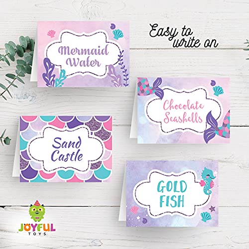Mermaid Food Tents - 16 Pieces | Printable Food Labels | Stationary Tent Place Cards | Ideal for Birthday, Baby Shower, Gender Reveal, and Under the Sea Themed Party Supplies & Decorations