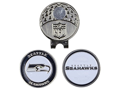 Team Golf NFL Seattle Seahawks Cap Clip With 2 Golf Ball Markers Golf Cap Clip with 2 Removable Double-Sided Enamel Magnetic Ball Markers, Attaches Easily to Hats