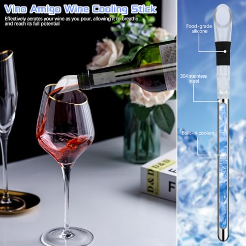 Wine Chiller, 3-in-1 Stainless Steel Wine Bottle Cooler Stick - Rapid Iceless Wine Chilling Rod with Aerator and Pourer - The Best Wine Accessories Gift - Thumbnail 7