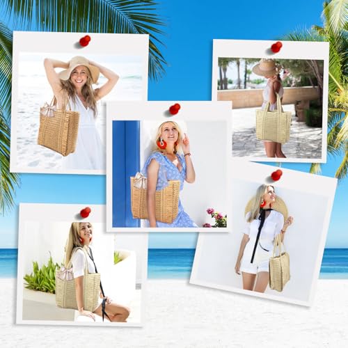 Bolso tejido de paja para mujer Tote de playa 17L miniatura 7