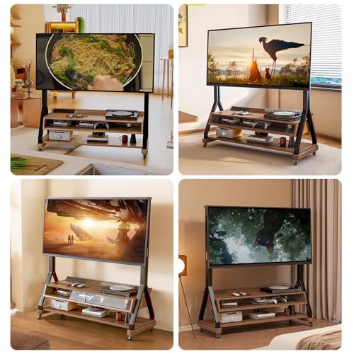 Soporte móvil para TV 40-85 pulgadas con ruedas y estantes de madera miniatura 3