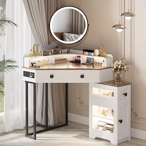 HWB House Corner Vanity with Mirror and Lights (White)