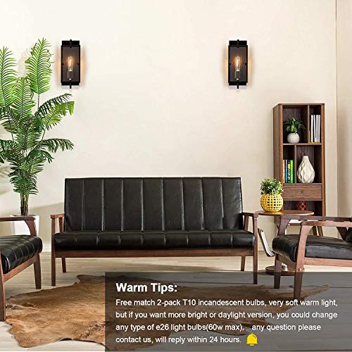 Set of 2 Industrial Wall Sconces Black Rustic Indoor Wall Lanterns with Glass Shade Vintage Bronze Wall Light Fixture with E26 Base Decor for Bedroom Living Room Hallway, Bulbs Included - Thumbnail 7