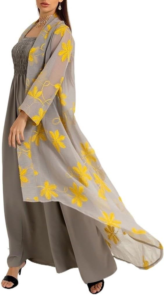 [PIXOLE] 女性のドレス 女性用カフタンアバヤ 長袖 ムスリム マキシドレス カーディガン 中東の祈りのドレス ツーピース ゆ