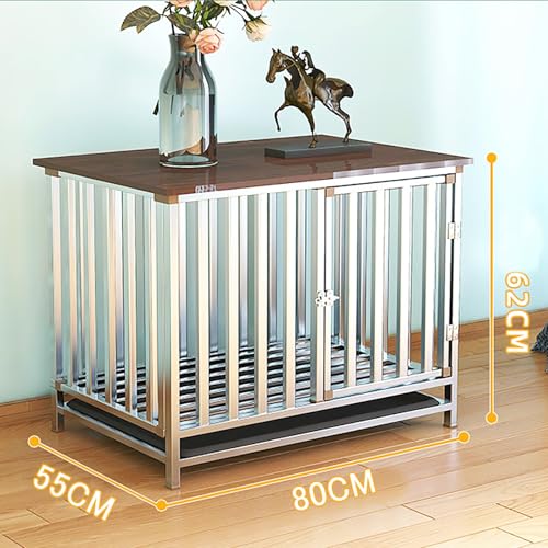 Ausbruchsicherer Hundekäfig Zwinger mit abnehmbarem Tablett, Haustierzwinger aus Edelstahl für Hunde mit hoher Angst, einfach zu montieren, Doppeltür-Design