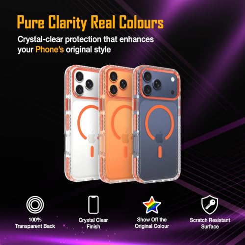 Image of Zapcase Crystal Clear Back case for iPhone 17 Pro Max | PC Back | TPU Bumper with Inner Rubber Grip | Metal Camera Guard Bezel | Metal Buttons | Scratch Resistant | 2 Layer Edge Protection | Orange