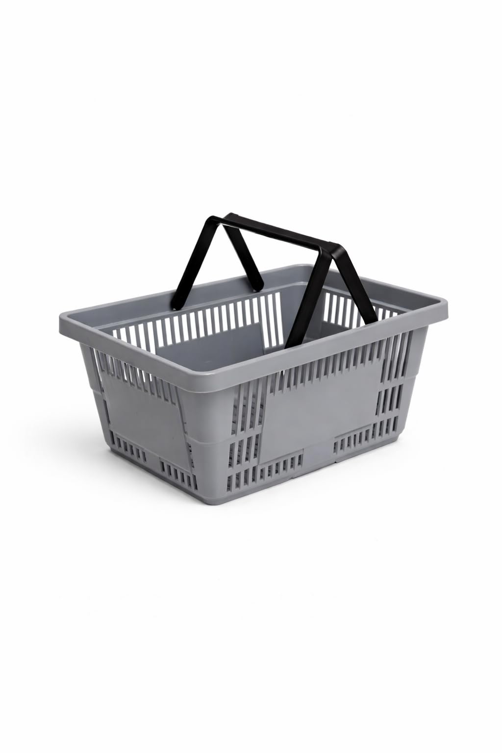 21L Heavy Duty Retail Shopping Basket with Foldable Handles – Stackable HDPE Plastic Supermarket Store Basket (Pack of 1) (Grey)
