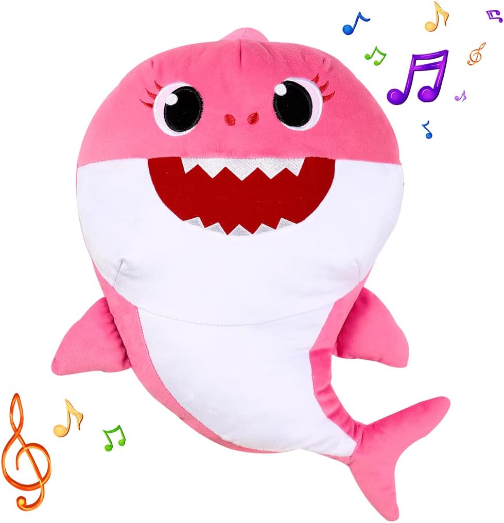Pinkfong Baby Shark Baby Shark Plush Cuddle and Sing with Plush Toy 18 Inch Mommy Shark for The Kids of 1 Year and Above,White,BS60011