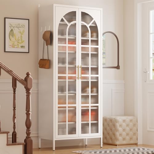 WOOW DEPOT 67-Inch Tall Shoe Cabinet with 2 Doors & 5 Hooks, 9-Tier Large Shoe Closet with Adjustable Shelves, 27-36 Pairs Metal Shoe Rack Cabinet for Entryway Hallway Living Room White Style 2