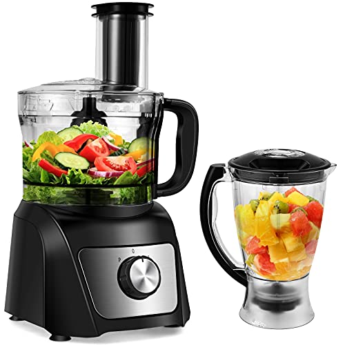 GOFLAME Food Processor Blender, Vegetable Chopper for Slicing Shredding Mincing & Juicing, 3 Multipurpose Blades, 2 Adjustable Speeds & Pulse Mode, 50oz Juice Jar & 8-Cup Vegetable Chopper, Black