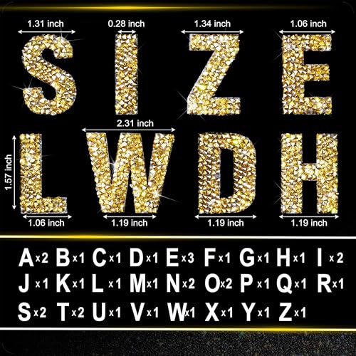 Locacrystal 68Pcs Bling Resin Rhinestone Alphabet Letter Stickers A-Z Letters DIY Car Decoration Self-Adhesive Iron-On Crystal Word Stickers for Cars Arts Crafts Clothing Decoration(Gold,1.57“) by Locacrystal - Used condition - Image 4