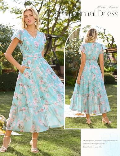 GRACE KARIN Women Summer Dress,Maxi Floral Dresses,Wedding Guest Flowy Dress 2026 Mint Green with Light Pink Roses XXL — view 2