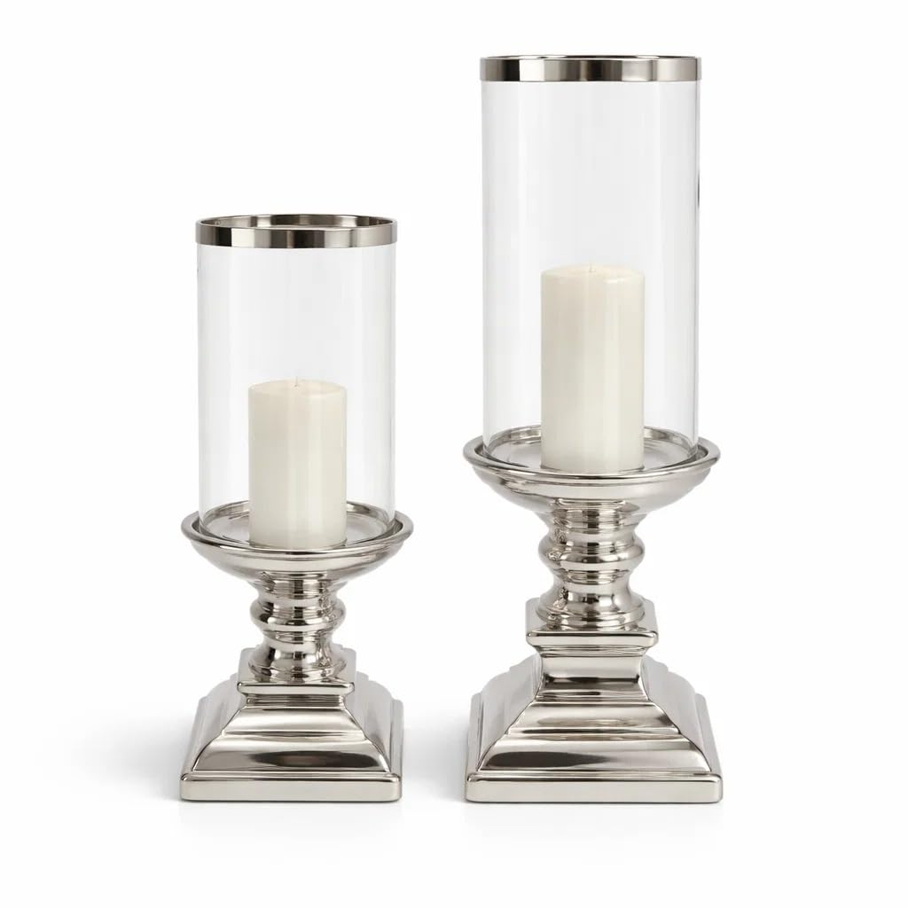 Eckig Windlicht Kerzenständer Kerzenleuchter Kerzen Silber Keramik (Groß)