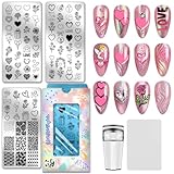 PH PandaHall 3 Stück Muttertag Liebesherz Nagelstempelvorlagen Rosenblumen Nagelkunst Vorlagen Schablonen Engel Edelstahl Bildplatten Werkzeug Für Frauen Druckmaniküre Salon Design Geburtstag