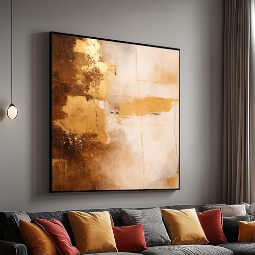 Toile abstraite dorée XINBAO 50x50cm tableau marron beige