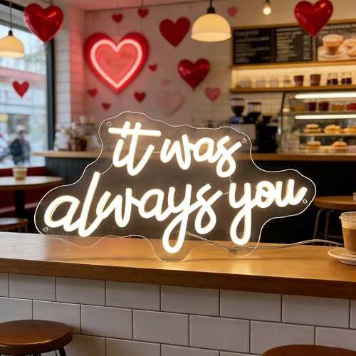 Image of It's Always You Neon Sign Warm White Wedding Neon Signs USB Powered LED Signs for Bedroom Wall Decor Light up Signs for Festival Anniversary Valentane's Day Birthday
