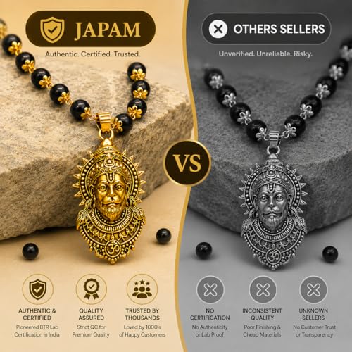 Image of Gold Plated Bajrangbali Karungali Necklace | Authentic Karungali Beads Mala for Spiritual Protection, Strength & Positivity | Handmade Necklace for Men & Women | Certification Included