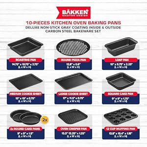 Baking Set–10 Piece–Deluxe Non Stick Black Coating Inside and Outside–Carbon Steel Bakeware Set–PFOA PFOS and PTFE Free by Bakken