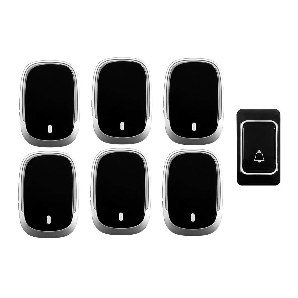 Campanello Wireless Impermeabile Ip44, Kit Campanello per Porta A Lunghissima Distanza, 1 Pulsante + 6 Ricevitori, 36 Suonerie, 4 Livelli di Volume, Nero