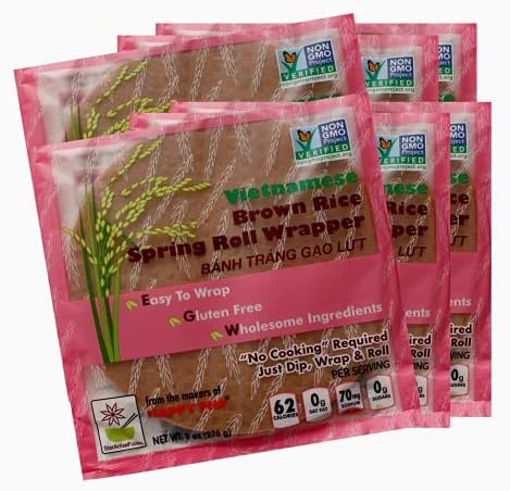Star Anise Foods Gluten Free Rice Paper Wrappers for Spring Rolls, Egg Roll Wrappers, Wonton Wrappers, 135 Wrappers / 48 Oz, 8 Oz. Per Bag, Pack of Six Bags