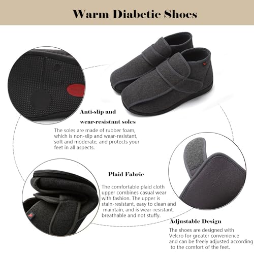 Slip-On Shoes with Arch Support for Women, Wide Width Shoes, Adjustable Closures, Edema Wide House Shoes for Foot Pain Relief and Comfort (Black US Men 13)3
