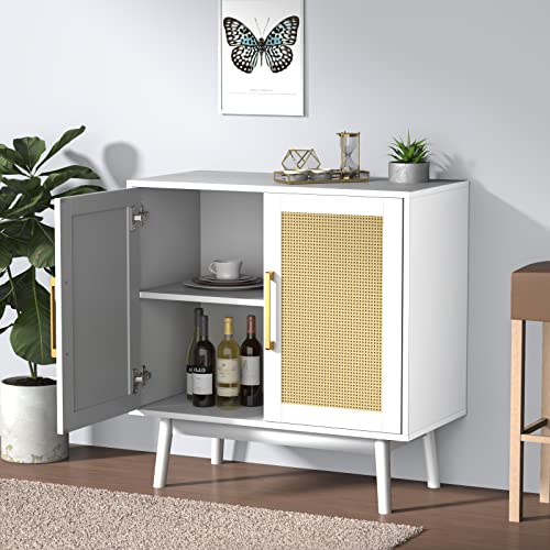 Novamaison Sideboard Buffet Cabinet, Kitchen Storage Cabinet With Gold Handles, Modern Console Cabinet With 2 Doors, Accent Cabinet For Living Room, Entryway, Hallway (White) #TOP3