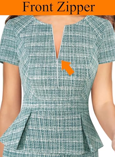 Image of VFSHOW Womens Work Business Office Front Zipper Peplum Bodycon Dresses Elegant Short Sleeve Slim Church Pencil Sheath Dress