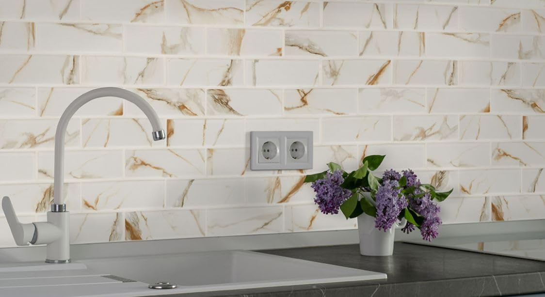 Tenedos TELGD-2X6-GLD Olivia Brick 2x6 White Gold Oro Porcelain