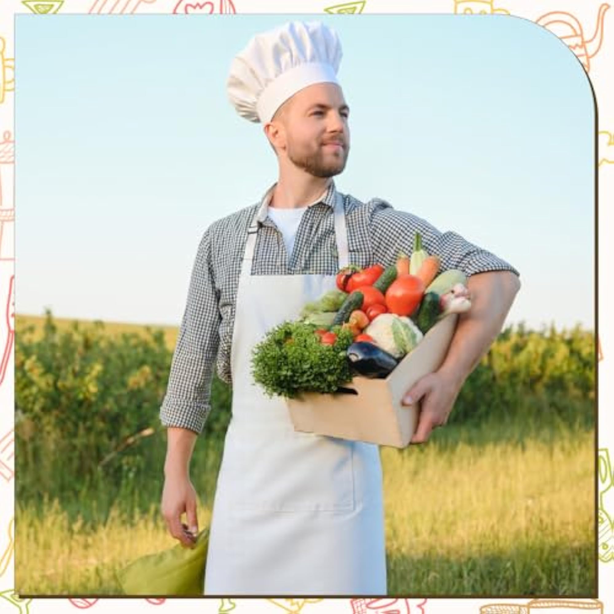 Chef Apron and Hat Adjustable Cooking Set for Women and Men