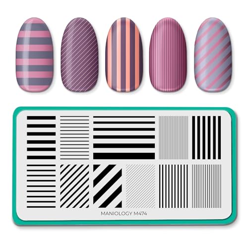 Maniology Shape Nouveau Walk The Line Nail Stamping Plate | Geometric Linear, Easy Straight, Vibrant Stripe Manicure Designs DIY Patterns - Reusable, Rectangular, Stainless Steel Nail Art Template