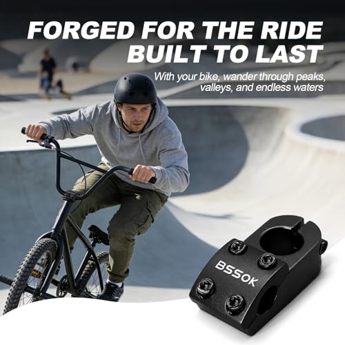 BSSOK BMX Stem 22.2mm 45mm Aluminum Alloy Fixed Gear Bicycle Stem High-Strength Freestyle Stem (Black)