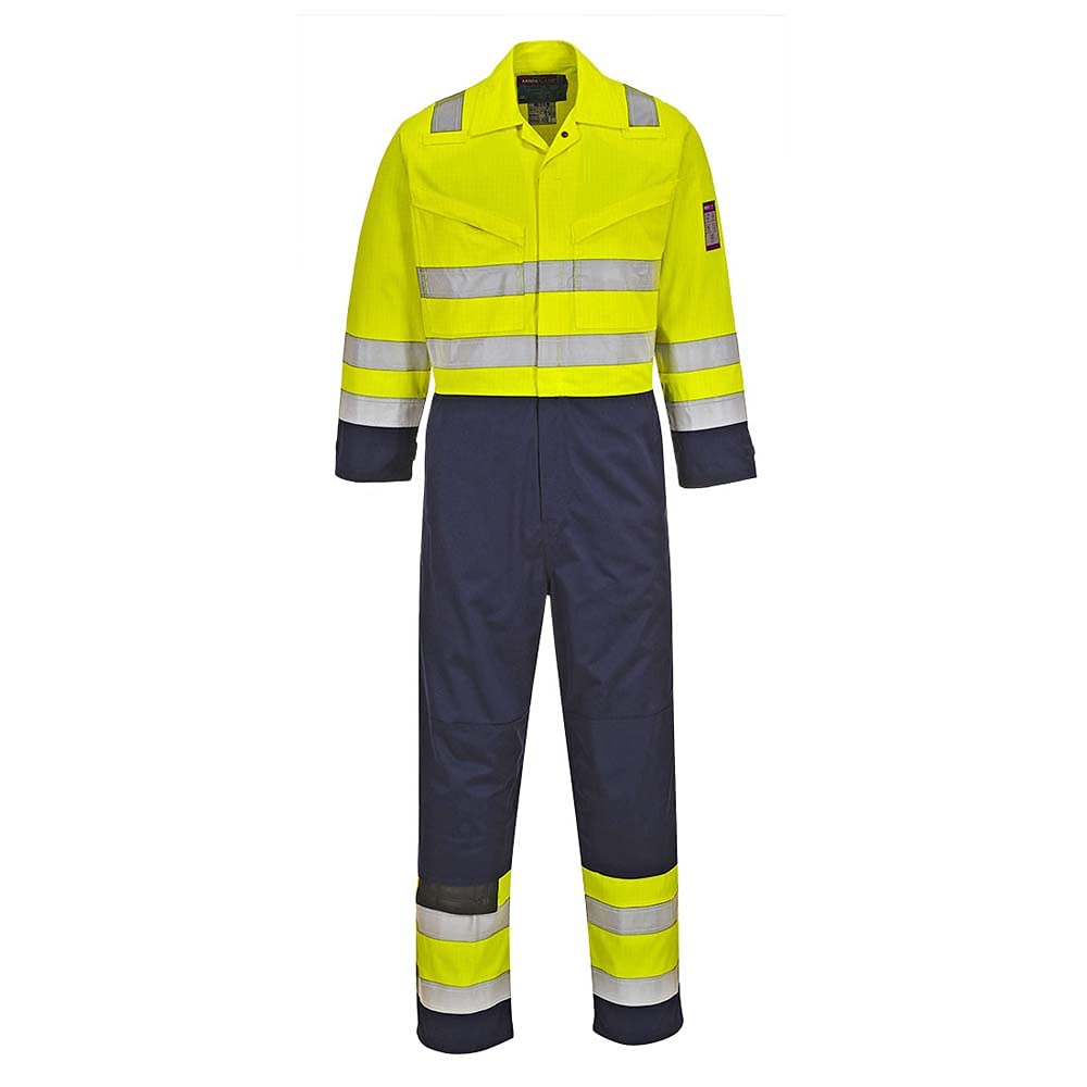 Portwest MV28 Reflective Hi-Vis Modaflame Coverall Yellow/Navy Tall, Medium