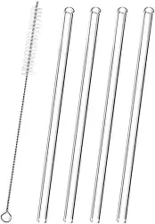 Canudos de Vidro Reutilizáveis 5 Peças Canudo Vidro 1 Escova de Limpeza Canudo Prático Transparente para Copos Premium