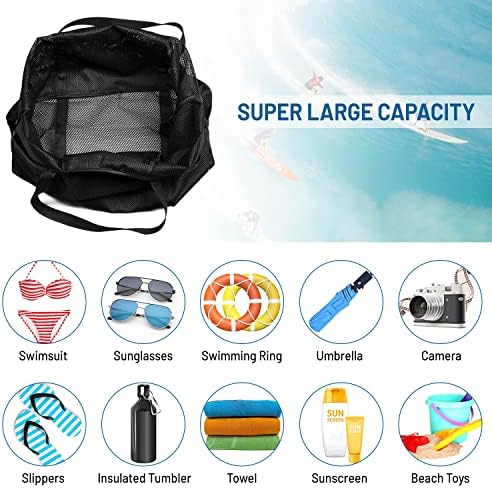 NymphFable Mesh Beach Tote Bag 9 Pockets Beach Toy Bag With Phone Pouch Foldable Lightweight Beach Bags And Totes Large Capacity Shoulder Handbag For Gym, Picnic, Travel