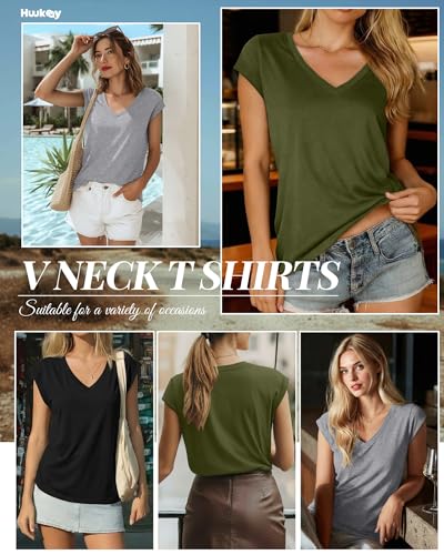 Image of Huukeay 3 Pack Women's V Neck Cap Sleeve T Shirts