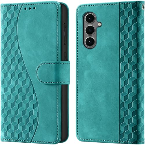 Image of Flip Wallet Case for Samsung Galaxy S25 FE PU Leather Turquoise | RFID Blocking 3 Card Slots, Built-in Kickstand, Shockproof Protective Flip Phone Cover for Samsung S25 FE
