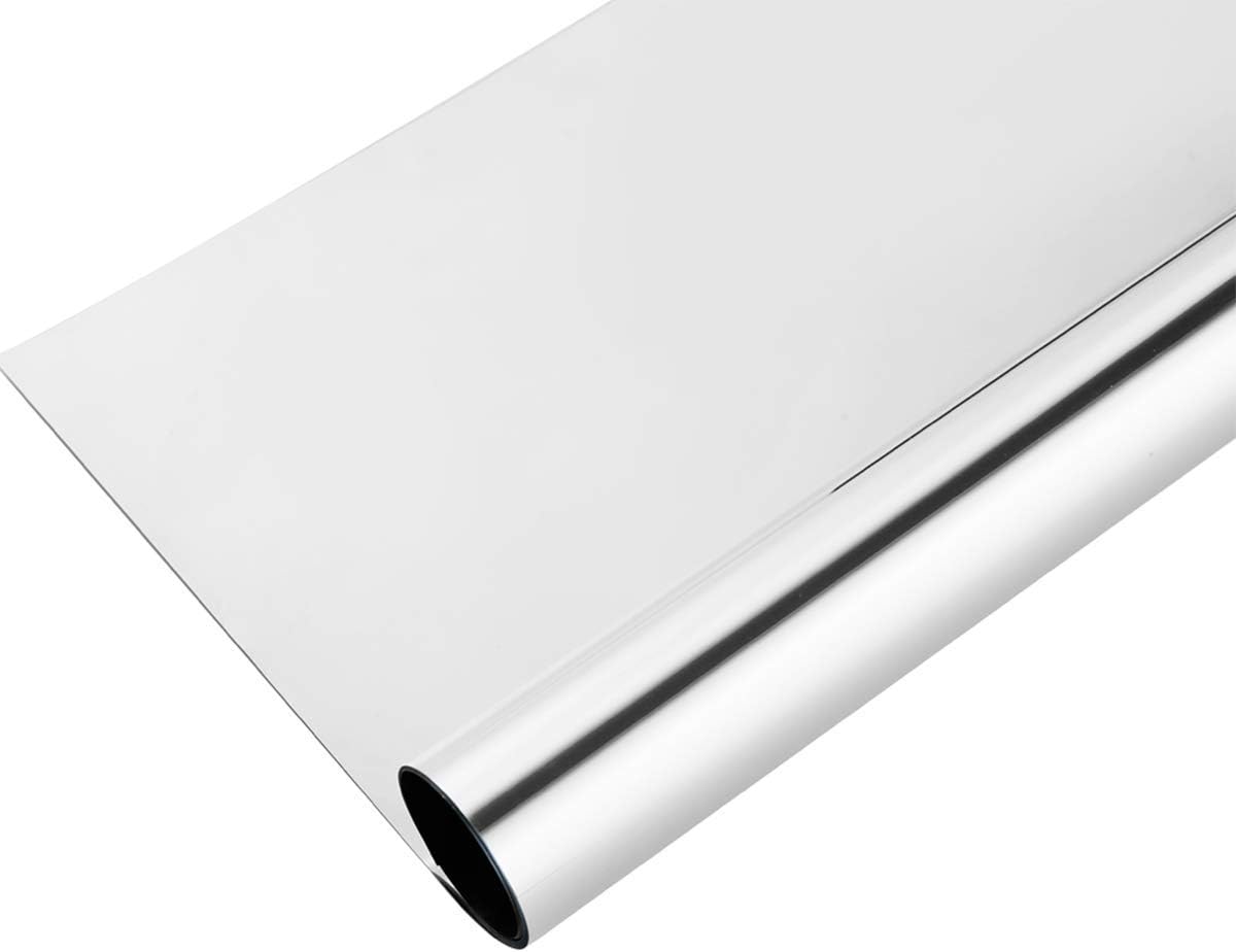 One Way Mirror Reflective Window Privacy Film Heat Insulation Anti UV Window Tinting Glass Vinyl Day Privacy Protection for Home and Office, 24 Inch x 10 Feet, Silver 24Inch x 10Feet