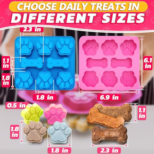 Image of 2 Pcs Dog Treat Molds Silicone, Bone & Paw Shapes, Non-Stick | Dog Molds for Frozen Treats; for Peanut Butter, Yogurt, Broth & Ice; Flexible; Oven, Freezer, Microwave & Dishwasher Safe