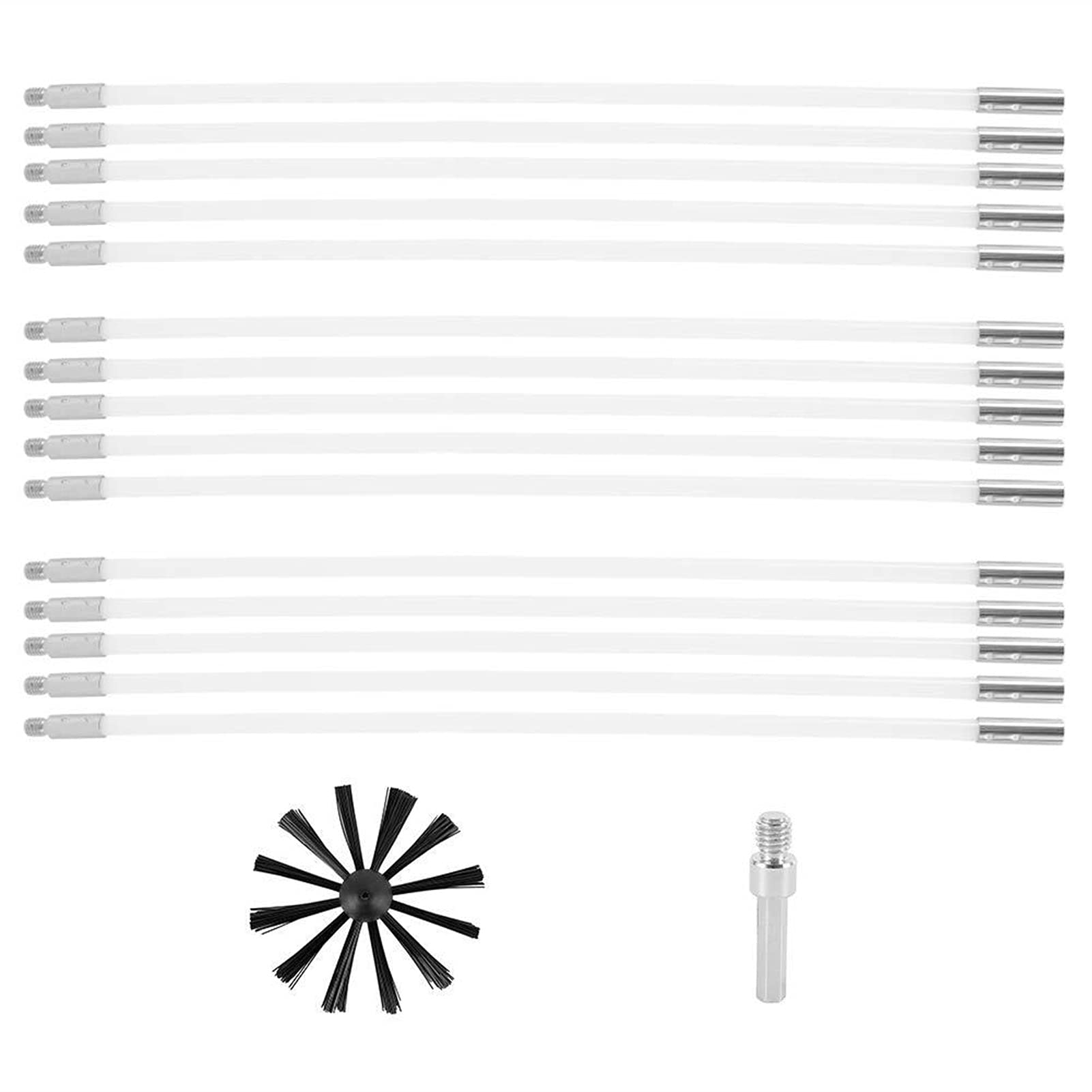 Set Spazzacamino Flessibile Spazzola per Canna Fumaria E Kit Aste Aste per Pulizia Fuliggine, Incluse Aste Flessibili 9/15/18 + 1 Testina + 1 Filettatura M8 Kit Pulizia Camino