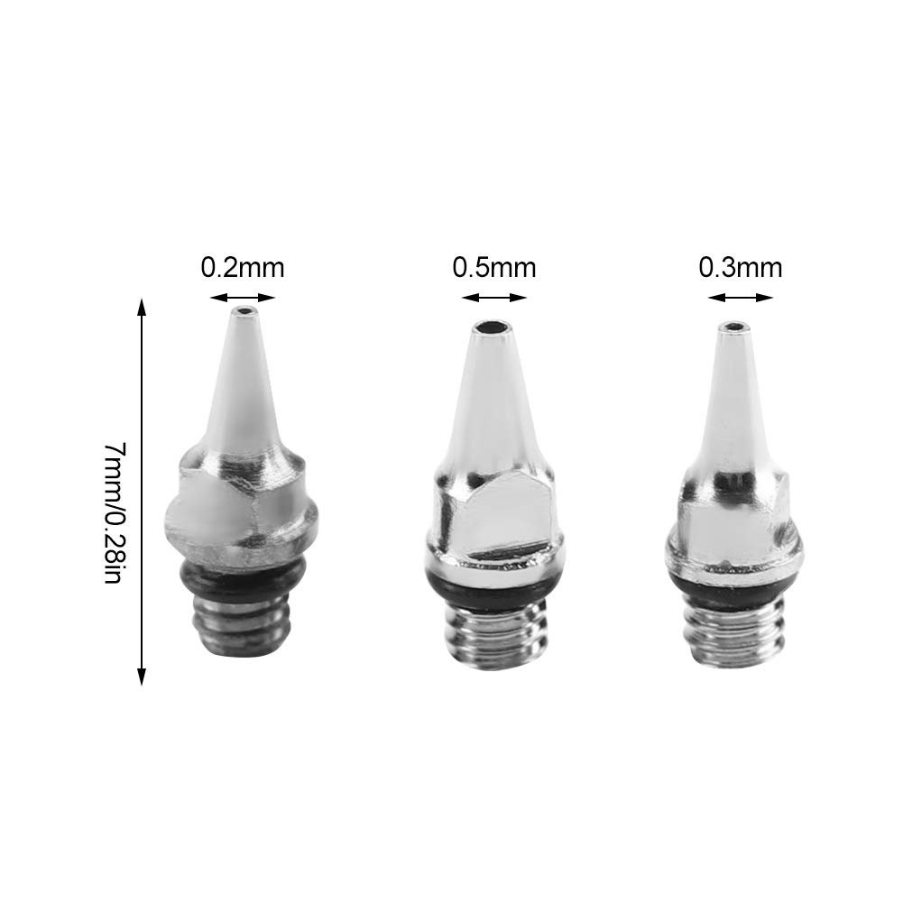 Tbest Kit d'aiguilles et buses de rechange pour aérographe – 0,2 mm, 0,3 mm, 0,5 mm, construction durable en acier inoxydable, récipient de rangement inclus