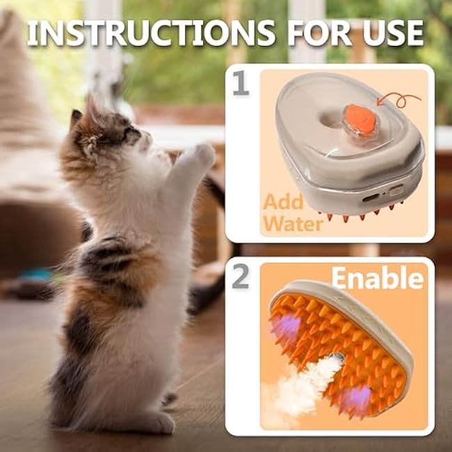 4 in 1 Steam Brush for Cats & Dogs - Rechargeable Massaging & Cleaning Brush for Long & Short Haired Pets (Orange)-Ap2YkZVP