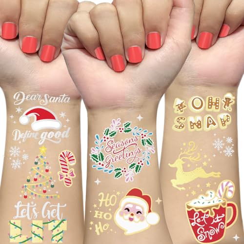 AOYOO Christmas Decorations Temporary Tattoos - 30 Glitter Styles, Stocking Stuffer for Kids, Party Favors, Xmas Tree and Lights, Santa, Christmas Accessories