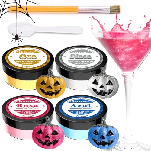 Purpurina Comestible - ERCorArt 4 Colores de Purpurina Comestible Reposteria para Purpurina UñAs, Magdalenas, Chocolate Blanco, Fondant Blanco, Halloween Champán, Glitter Bar Boda, Cóctel - 5 g/Unidad