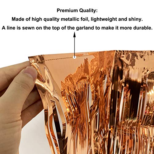Image of 10 Feet by 15 Inch Rose Gold Foil Fringe Garland - Pack of 3 | Shiny Metallic Tinsel Banner | Ideal for Parade Floats, Bridal Shower, Wedding, Birthday, Christmas | Wall Hanging Drapes