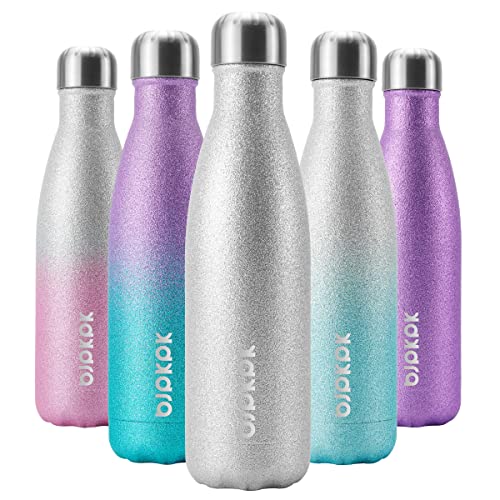Image of BJPKPK Insulated Water Bottles 17oz Stainless Steel Sports Water Bottles Keep Cold for 24 Hours and Hot for 12 Hours,BPA Free,Glitter Silver